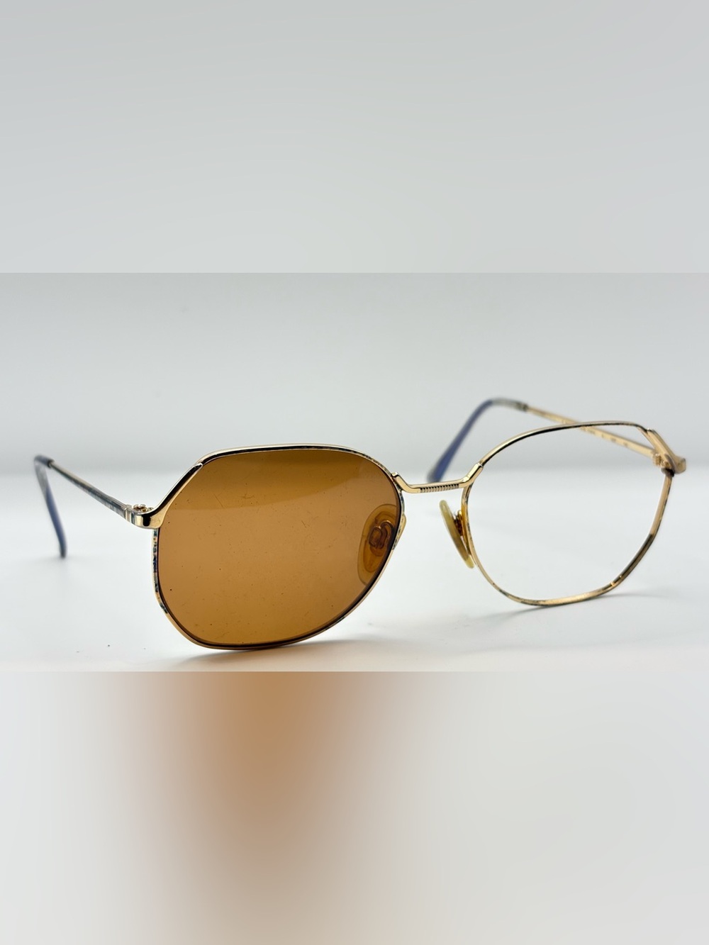 Vintage Rodenstock R2814 Gold Blue Oval Metal Sunglasses Frames Only